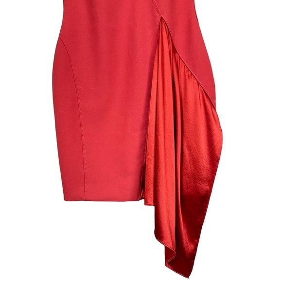 CINQ Á SEPT Mallory Draped Satin Panel Cocktail Sheath Dress in Redwood - Picture 8 of 14